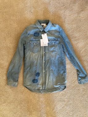 John Elliott Light Blue Denim Shirt with pearl Snaps